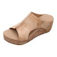 thumbnail image 6 of Rokment Women's Vintage Platform Wedge Gladiator Slides Sandals Boho Beach Casual Leather Hollow out Studded Orthotic Chunky High Heels Slip on Summer Shoes Yellow Size 8, 6 of 7
