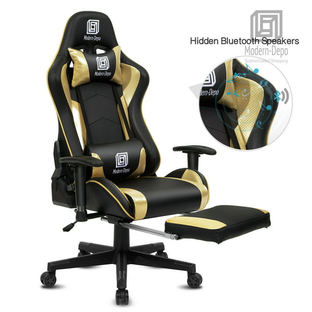 High Back Ergonomic Swivel Gaming Chair W Bluetooth Speaker Footrest Headrest Walmart Com Walmart Com