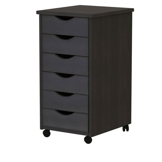 Pemberley Row Solid Wood Black Utility Cart Rectangular Smooth Mobility 15.25" x 13.25" x 25.75" Assembly Required