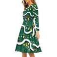 thumbnail image 2 of Suhoaziia Winter Christmas Midi Dresses for Women Size 3XL Ugly Christmas Elf Light Bar Graphic Twirl Skirt Comfy Round Neck Jumpskirt Church Womendress with Sleeves, 2 of 7