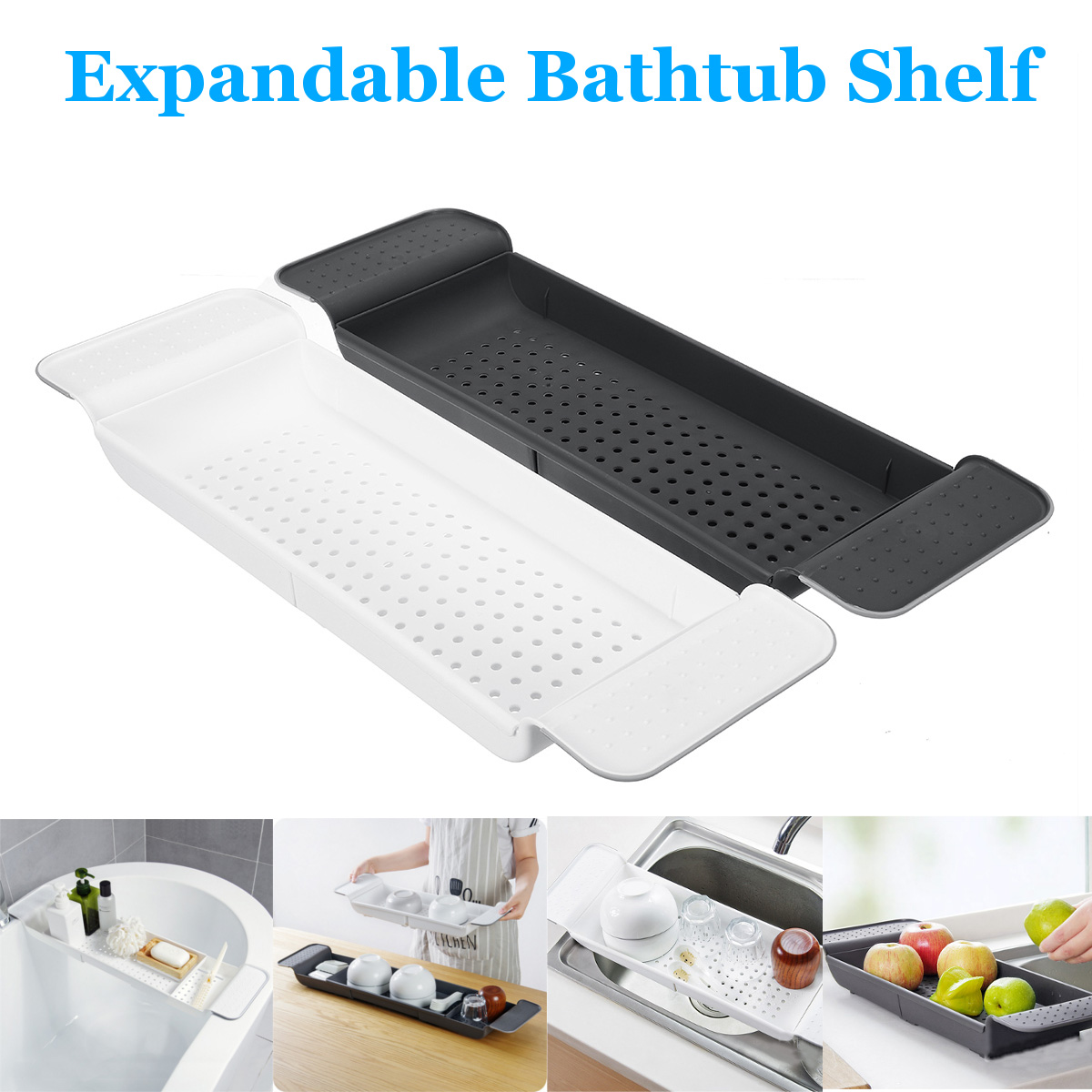 21.730.7 inch Extendable Bathtub Tray Caddy Bath Tray Bath Tub Shelf