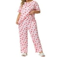 thumbnail image 4 of Agnes Orinda Women's Plus Size 2 Piece Pajama Sets Cherry Print Round Neck Short Sleeve Top ang Long Pant Elastic Waist Lounge Home Sleepwear with Pocket 1X Pink, 4 of 6