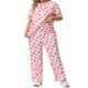 thumbnail image 4 of Conjuntos de pijama de 2 piezas para mujeres de talla grande con impresión de cereza, cuello redondo y pantalones largos con cintura elástica, 4 of 6