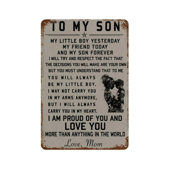 8x12 Inch Inspirational Quotes for Mom And Son Tin Metal Decorative Wall Paintings - Vintage Artwork for Home Decor