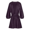 thumbnail image 4 of Ersazi Robe Boho en Liquidation Mode Femme Robe Décontractée Col en V Manches Longues Robe en Velours Canari Robe Taille Longue Violette TTG, 4 of 6