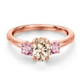 thumbnail image 3 of Gem Stone King 18K Rose Gold Plated Silver Peach Morganite and Pink Lab Grown Diamond Engagement Ring for Women | 1.01 Cttw | Oval 7X5MM | Gemstone October Birthstone | Size 5, 3 of 6