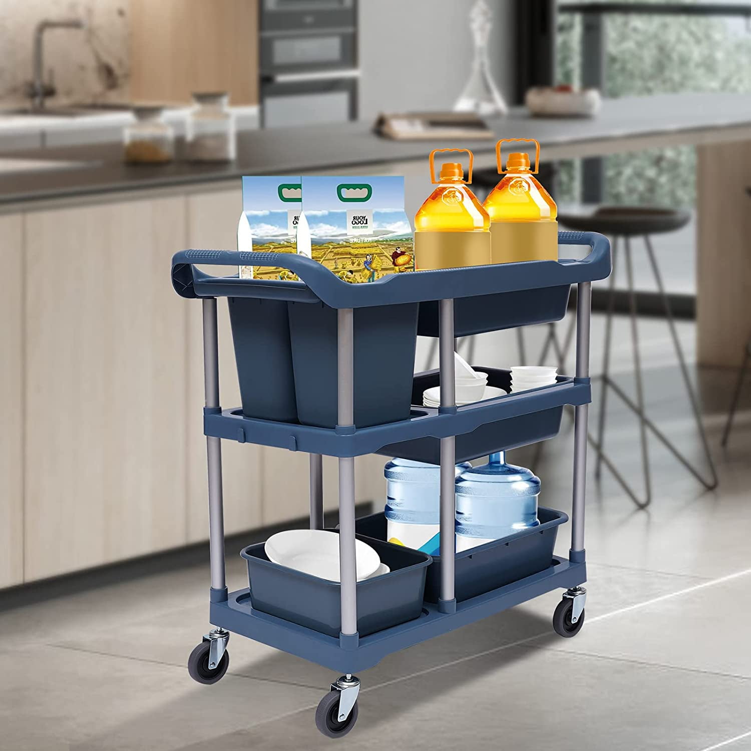 Thuisland winkelwagen Norm Miumaeov 3-Tier Mobile Trolley Serving Cart, Utility Cart with Wheels for  Dining, Bar, Living Room Office, 34.6" L x 18.3" W x 37" H (Grey) -  Walmart.com
