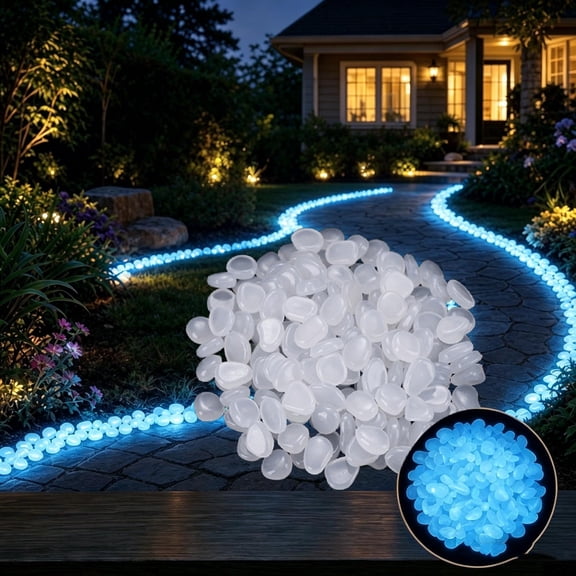 TechToyHub Glow in the Dark Pebbles 200pcs Luminous Garden Stones Outdoor Pathway Lighting Gravel Solar Powered Night Glow Rocks for Walkway Yard Patio Decoration, Fish Tank Aquarium Glow Decor