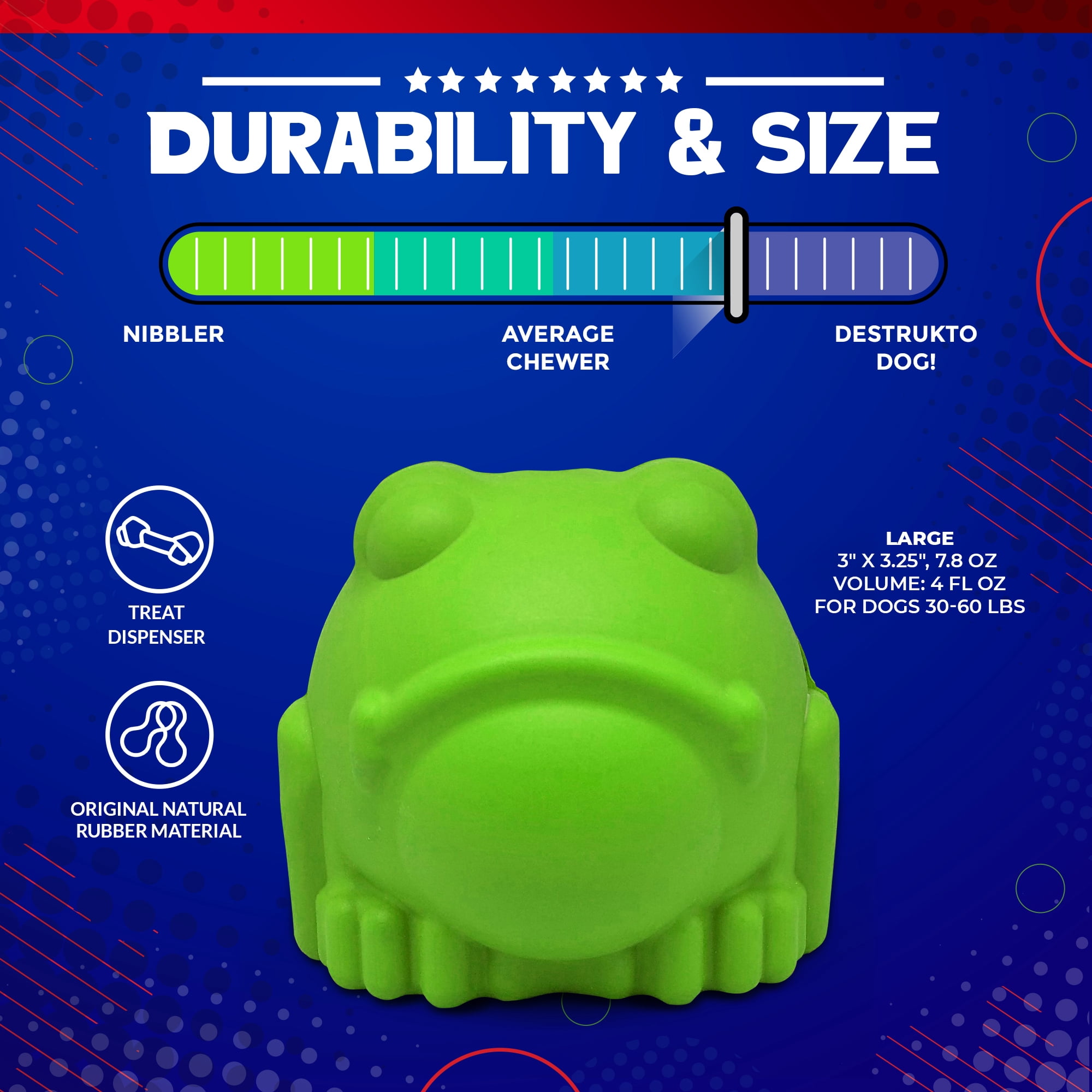 SodaPup MuttsKickButt Bullfrog – Durable Dog Treat Dispenser & Chew Toy Made in USA from Non-Toxic, Pet Safe, Food Safe Natural Rubber for Mental Stimulation, Problem Chewing, Calming Nerves & More