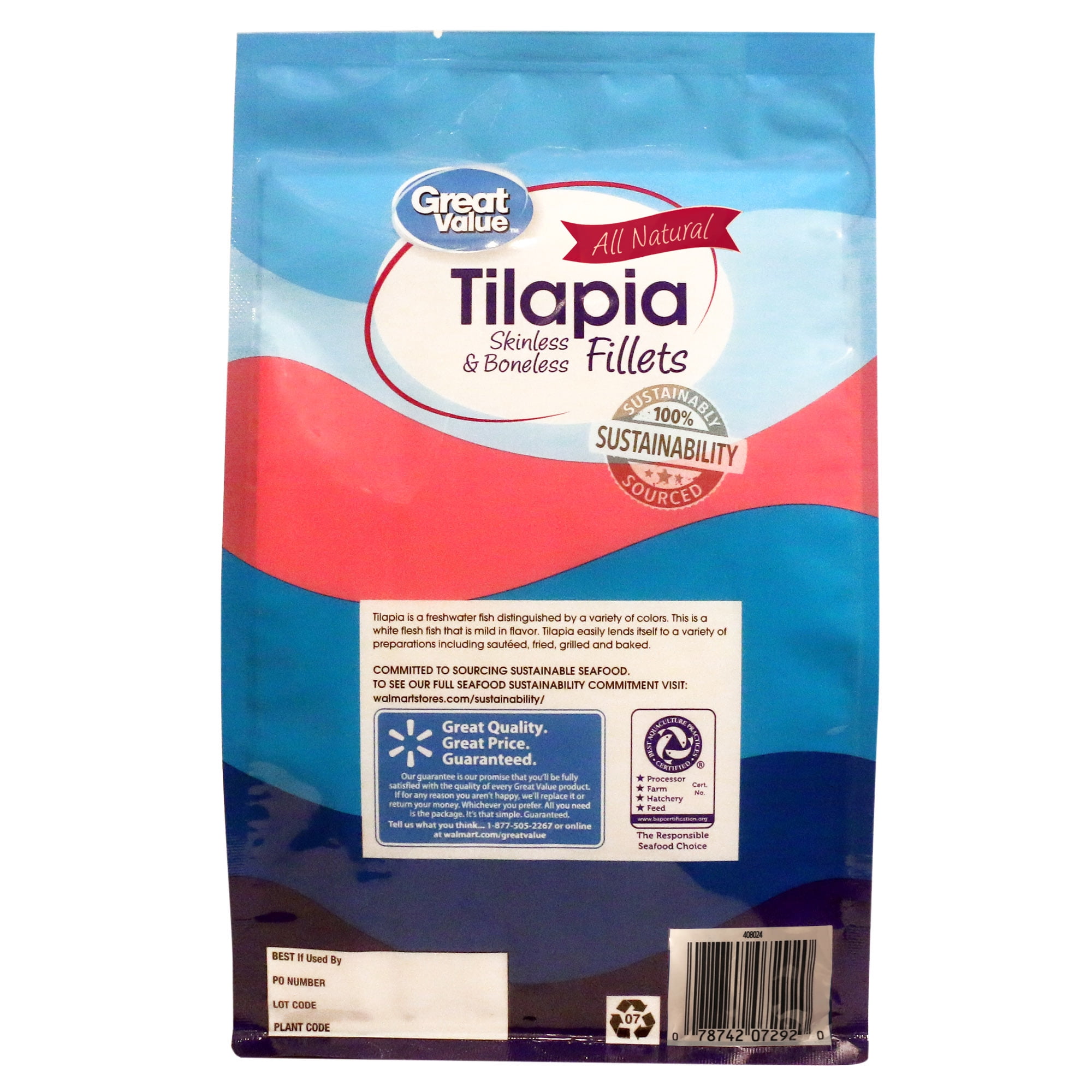 Great Value Tilapia Fillets 1lb - All Natural