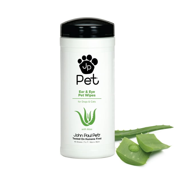 John Paul Pet Ear and Eye Pet Wipes for Dogs and Cats, Infused with Aloe, 7" x 7" Sheets in 45