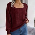 thumbnail image 2 of YUGYXL Womens Fall Sweaters Cable Knit Square Neck Lantern Sleeve Casual Loose Cute Vintage Pullover Top Trendy Clothes Wine L, 2 of 8