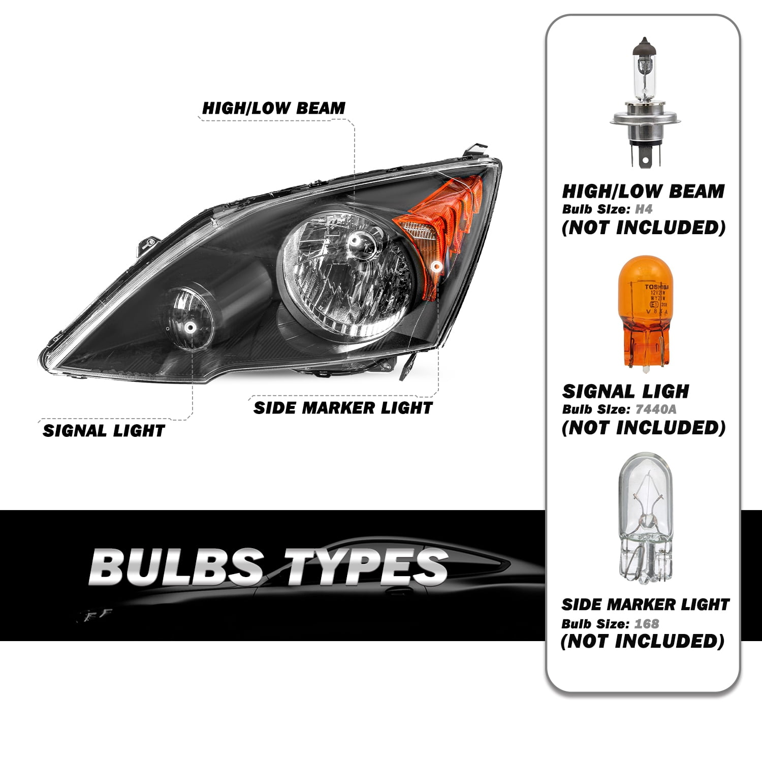 For 2007-2011 Honda CRV CR-V Black Headlights Amber Corner Headlamps L+R
