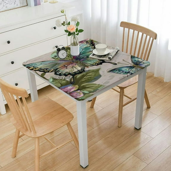 BANET Square Elastic Tablecloth Edge Fitted Table Cover Fits Square Table white