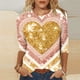thumbnail image 1 of TaTaai Women's 3/4 Sleeve Layered Heart Print Round-neck Top, Valentine's Day Standout Pick, Casual Daily Fashion Home Top Gift, 1 of 6