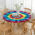 thumbnail image 3 of Colorful Rainbow Tie Dye Spiral Pattern Round Fitted Tablecloth with Elastic Edge,Dining Table Cover Waterproof,Outdoor Round Tablecloth for Camping,Dining,Indoor and Outdoor, 3 of 7