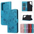thumbnail image 2 of Case for Samsung S23 Ultra Wallet Case for Women Card Holder Butterfly Embossed Clover Rose Flower Flip PU Leather Magnetic Phone Cover Kickstand Lanyard for Samsung Galaxy S23 Ultra, Blue, 2 of 8