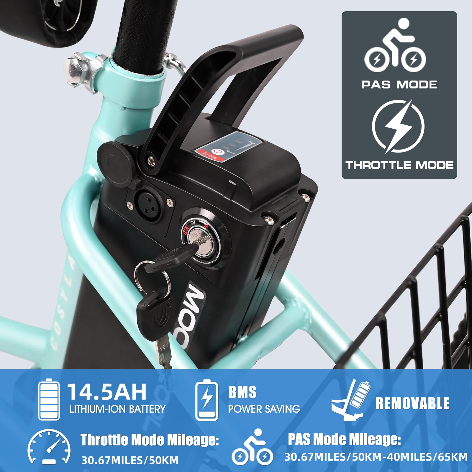 Lilypelle Electric Tricycle for Adults, 350W 36V Electric Trike Motorized Three Wheel Electric Bicycle, 7 Speeds 3 Wheels Adult Electric Tricycle with Large Basket,Cyan