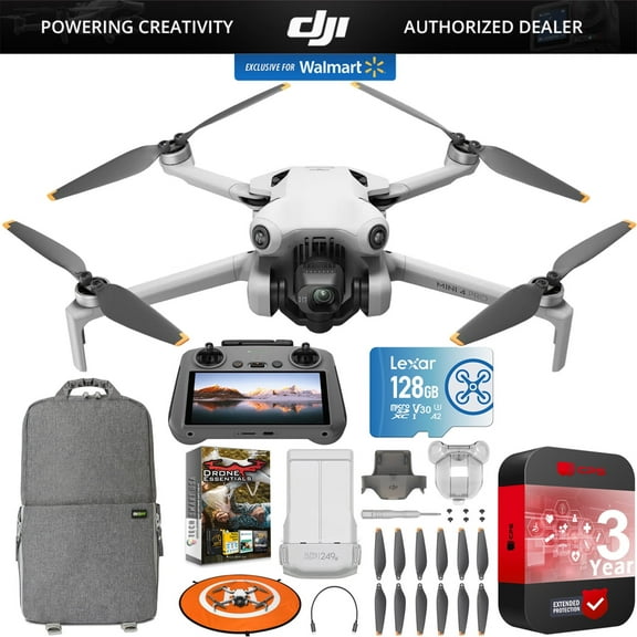 DJI Mini 4 Pro Folding Drone with RC 2 Remote (With Screen) 4K HDR Video, Under 249g, 34 Mins Flight Time, Omnidirectional Vision Sensing Bundle with 3 Year CPS Extended Warranty & Accessories