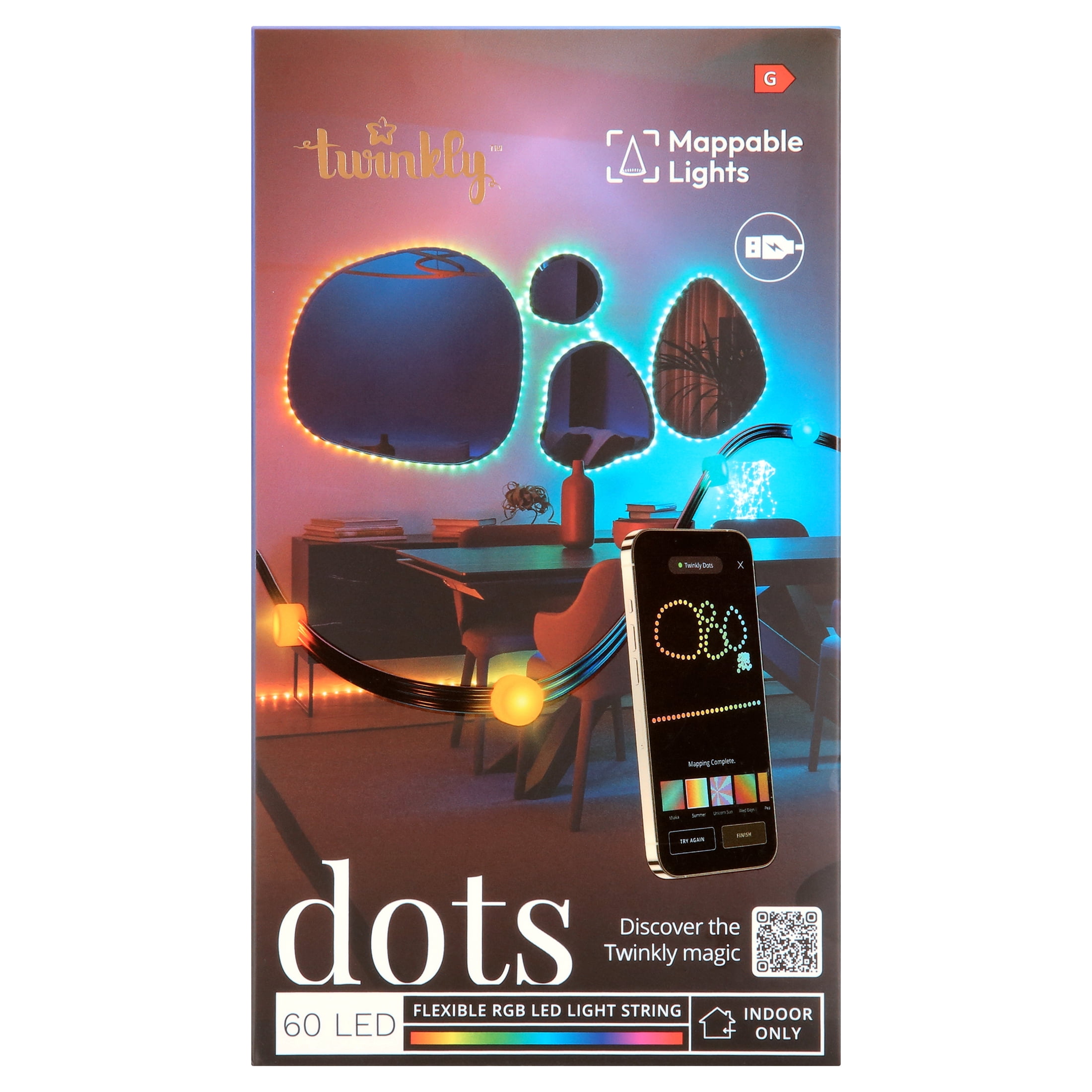 Twinkly Dots – 60 RGB LED Multicolor Lights String, Clear Wire, USB