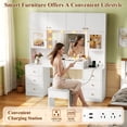 thumbnail image 4 of ChVans 61.4" Large Vanity Desk with Mirror and Lights, Makeup Vanity Table with Charging Station & Glass Top, 3-Color LED Bulbs & RGB Ambient Lighting, 8 Drawers & Storage Cabinets, 4 of 9