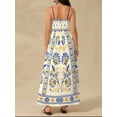 thumbnail image 3 of Womens 2025 Summer Floral Maxi Dress Sleeveless Spaghetti Strap Printed Smocked Boho Beach Long Dress Yellow Blue L, 3 of 4