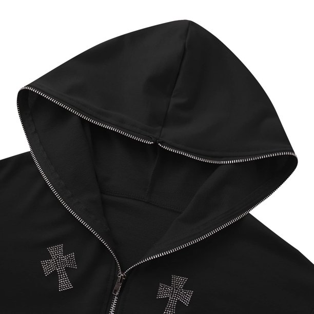 Chaquetas casuales cruzadas Moda Rhinestone Con capucha Outwear Manga larga Y2K Tallas grandes Likrtyny Para estrenar
