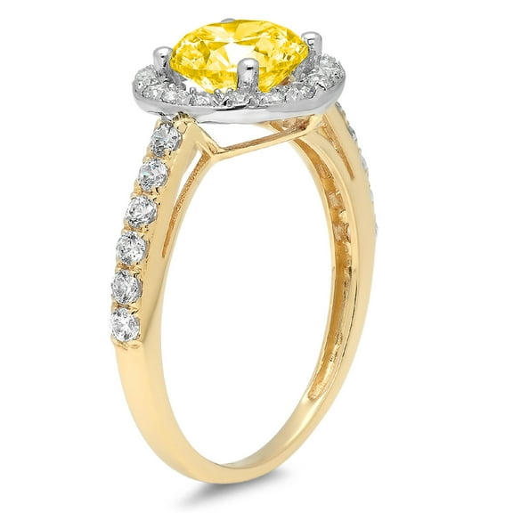 1.86 ct Round Cut Simulated Yellow Diamond Halo Engagement Ring for Women in 18K White/Yellow Gold