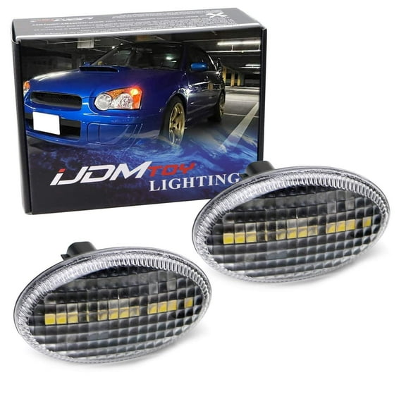 Clear Lens w/ Black Housing 15-SMD Xenon White LED Front Fender Side Marker Light Assembly For JDM Version Subaru 2000-2007 Impreza WRX STI, 2000-03 Forester, etc