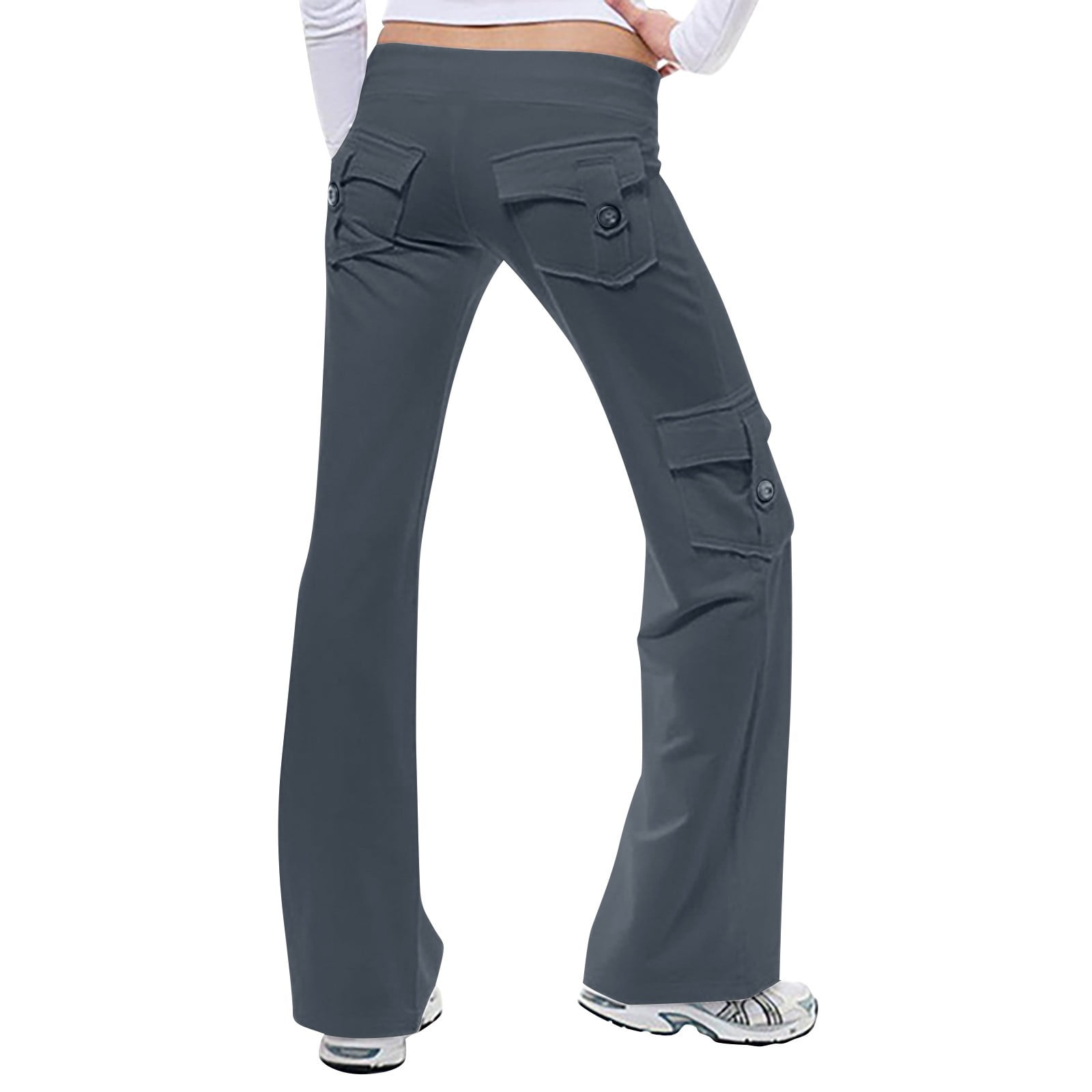 RKZDSR High Waist Flare Pants Womens Wide Leg Work Cargo Pants Bootcut  Stretch Yoga Pants with Button Pockets Gym Loose Workout Leggings  Sweatpants Brown XXXXL 