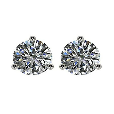 - 1.50TW Swarovski Zirconia 3 Prong Martini CZ Earrings 14kt Platinum Plated Posts Sterling Silver Hypoallergenic