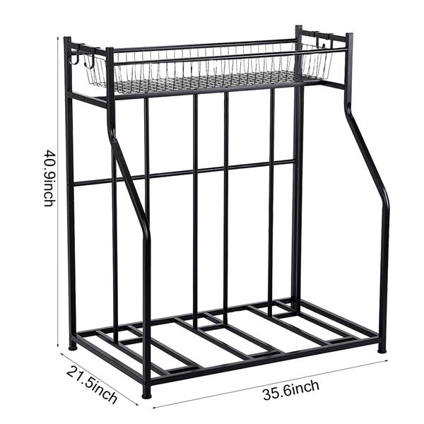 Bike Rack with Storage, Bike Stand for Garage Black Free-standing Floor  Parking Bicycle Rack with Basket and Ball Rack, Great for Mountain, Hybrid  or Kids Bikes, 2-Tier Storage Garage Organizer