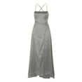 thumbnail image 5 of Siilsaa Formal Dress Women's Summer One Shoulder Sleeveless Knot Smocked Midi Dress Split Tiered Flowy Dresses Grey,M, 5 of 9