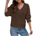 thumbnail image 1 of Timegard Hauts à Manches Longues pour Femmes Col en V Pull-Over Couleur Unie Mode Automne Blouse Décontractée Ample, 1 of 4