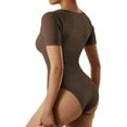 thumbnail image 2 of Women Ribbed Bodysuit Short Sleeve Square Neck Body Suit Tops, 2 of 3