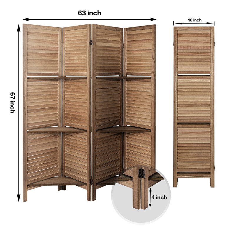 4 Panel Room Divider With Shelves - 5.6ft Folding Privacy Screen With Storage For Home & Office