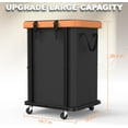 thumbnail image 4 of 150L (40 Gal) Large Fashion Laundry Basket with Wheels, Leather Patchwork Rolling Hamper Carts, Sturdy Metal Frame, Removable Washable Bag, Tall Clothes Sorter for Bedroom, Laundry Room, Dorm - Black, 4 of 7