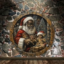 pathside 2 Pcs Black Santa Christmas Decorations, Black Face Santa Wooden Christmas Tree Ornaments, Claus Farmhouse Christmas Ornament Xmas Round Decorative Hanging Ornaments, 11.8in Diameter