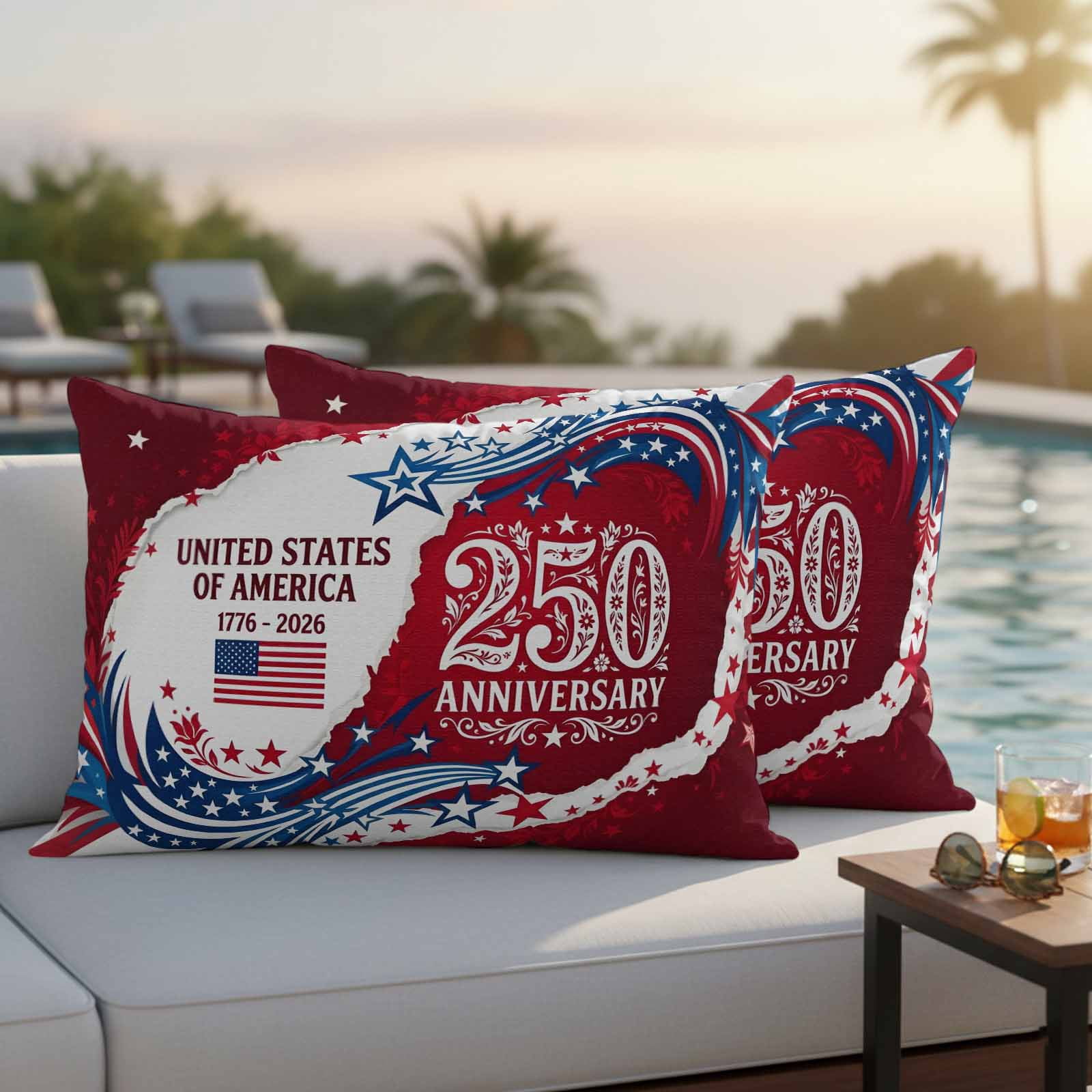 Anniversary USA Outdoor Waterproof Pillow Covers, 4th of July 1776-2026 American Flag Decorative Rectangle Throw Pillowcase Sofa Cushion Sham for Patio/Couch/Chair, 20"x12" 2 Pack