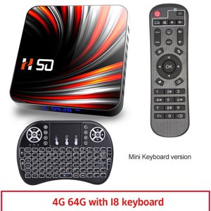 Pour Android Tv Box Android 10.0 4k 4gb 32gb 64gb Lecteur de médias 3d Vidéo Smart Tv Box 4+64G_British plug+I8 Keyboard