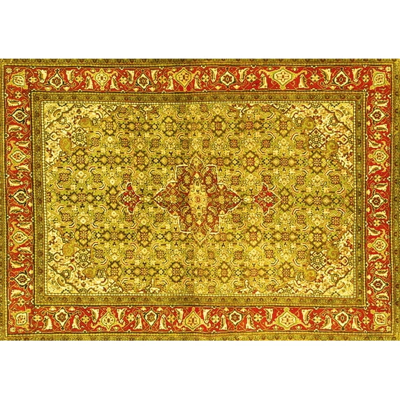 Ahgly Company Machine Washable Indoor Rectangle Persian Yellow Traditional Area Rugs, 8' x 10'