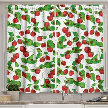 Ambesonne Fruits Kitchen Curtains, Summer Vibes Joyful, 55"x39", Red Fern Green White