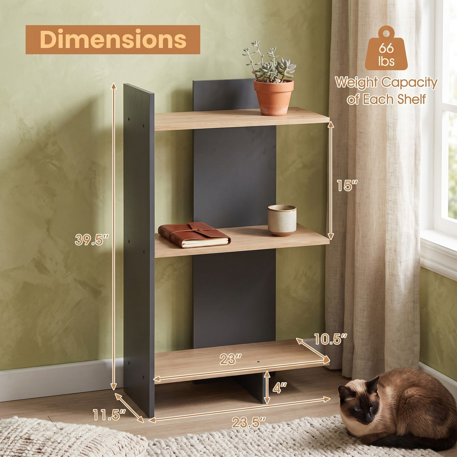 Furnibear 3 Tier Wooden Bookshelf with Anti-Tipping Kit, Open Storage Bookcase Display Shelf for Living Room Home Office Bedroom, Engineered Wood Freestanding, Oak