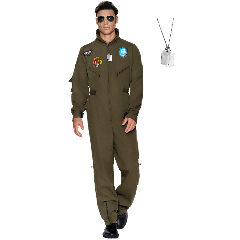 Syncfun Flight Pilot Costume for Adults Pilots Uniform Costume Movie Icon Green Jumpsuit for Men Halloween Party Fancy Dress Up Cosplay