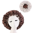 thumbnail image 1 of Gorro de seda para dormir para mujeres, gorro ajustable de satén de doble capa para proteger el cabello rizado, color marrón., 1 of 3