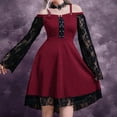 thumbnail image 2 of IROINNID Long Sleeve Dress for Women Wedding Guest Dresses Mid-Length Cocktail Dress Summer Lace Pullover Long Sleeve Mini Dress,Burgundy, 2 of 3