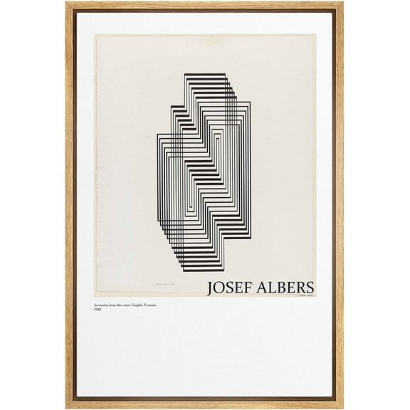 PixonSign Framed Canvas Print Wall Art Josef Albers 3D Geometric Polygon Abstract Shapes Illustrations Fine Art Decorative Minimalist Relax/Calm for Living Room, Bedroom, Office - 24"x36" Natural
