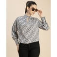 thumbnail image 5 of Moomaya Chic Stripe Folded Band Neck Top - Long Sleeves, Regular Fit Office Wear, 5 of 9