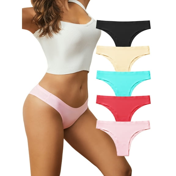 GaaiKei Seamless Bikini Underwear for Women No Show Hipster Cheeky Panties 5 Pack, Size 4