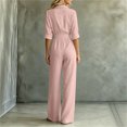 thumbnail image 5 of MexChoioe Womens Solid Color Lapel Button Jumpsuits 5 Sleeve Elastic Waist Pocket Wide Leg One Piece Outfits, 5 of 6